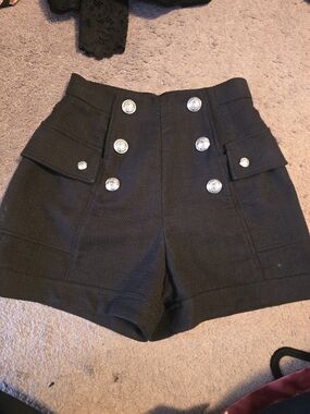 Balmain Black High-Waist DOUBLE BREASTED Shorts